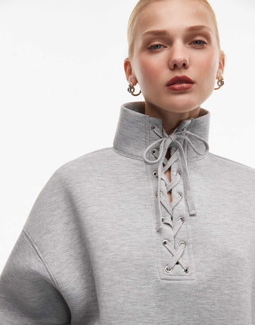 DESIGN funnel neck sweatshirt lace detail grey marl
