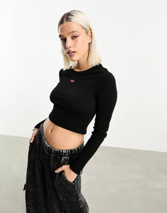 HUGO Dafilomena logo crop long sleeve top black