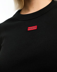 HUGO Dafilomena logo crop long sleeve top black