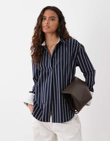 DESIGN shirt contrast cuffs navy stripe