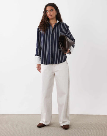 DESIGN shirt contrast cuffs navy stripe