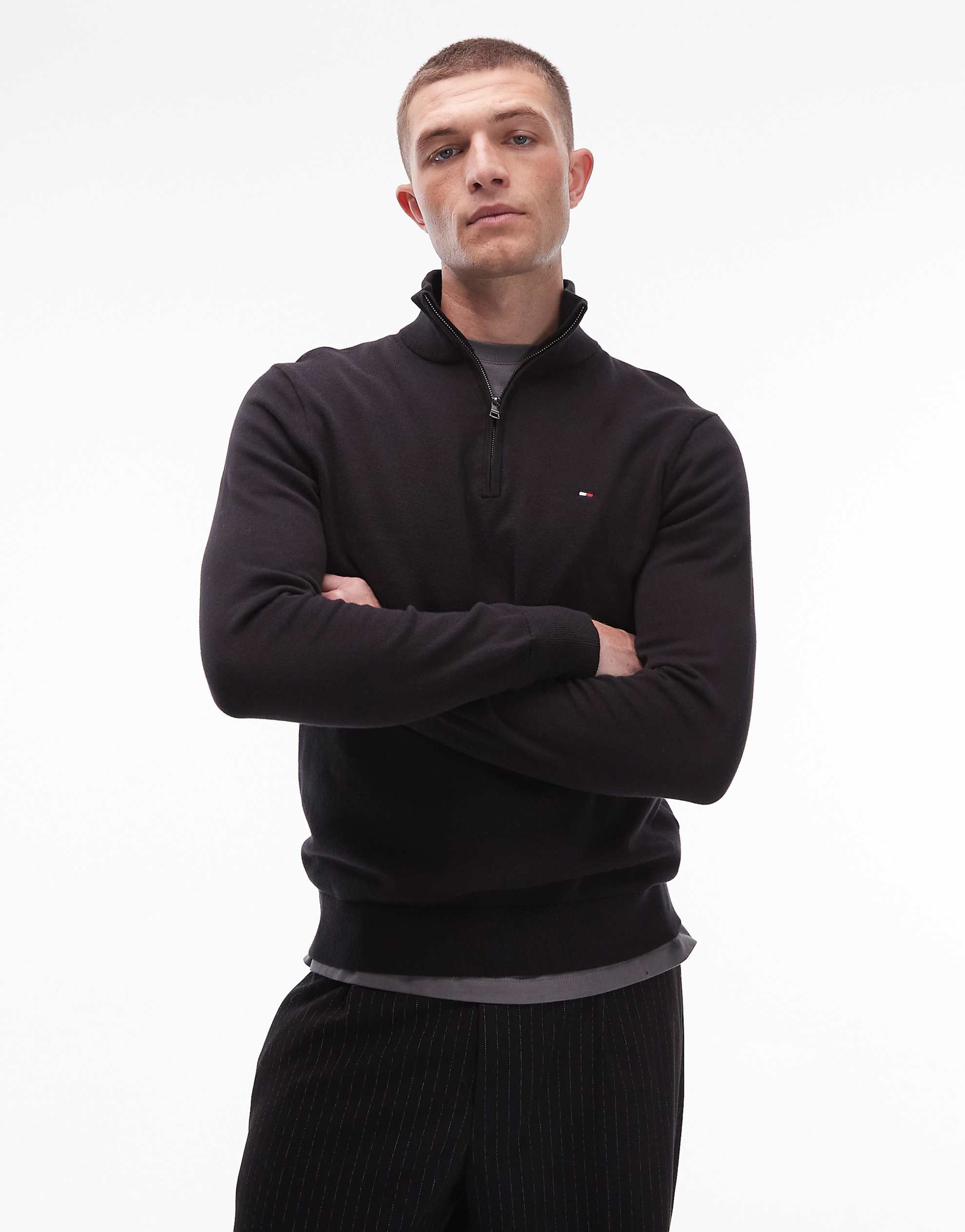 Tommy Hilfiger essential cotton half zip jumper black