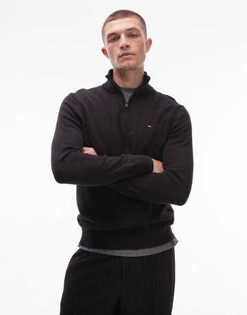 Tommy Hilfiger essential cotton half zip jumper black
