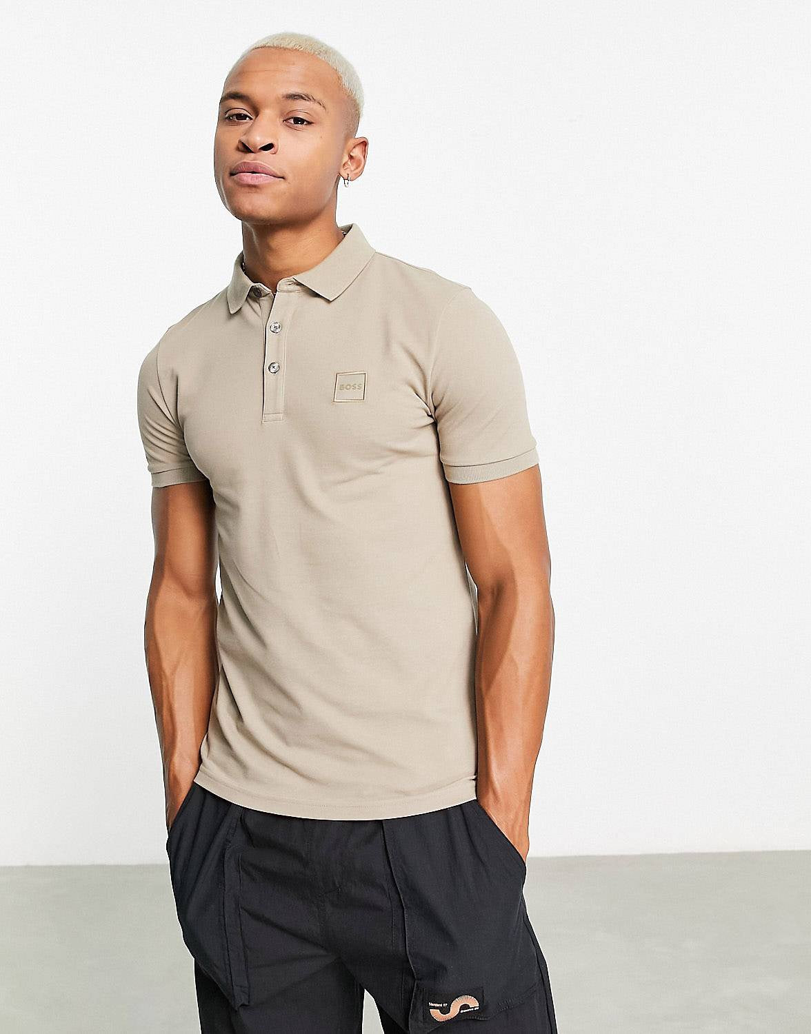 BOSS Orange slim fit polo shirt beige
