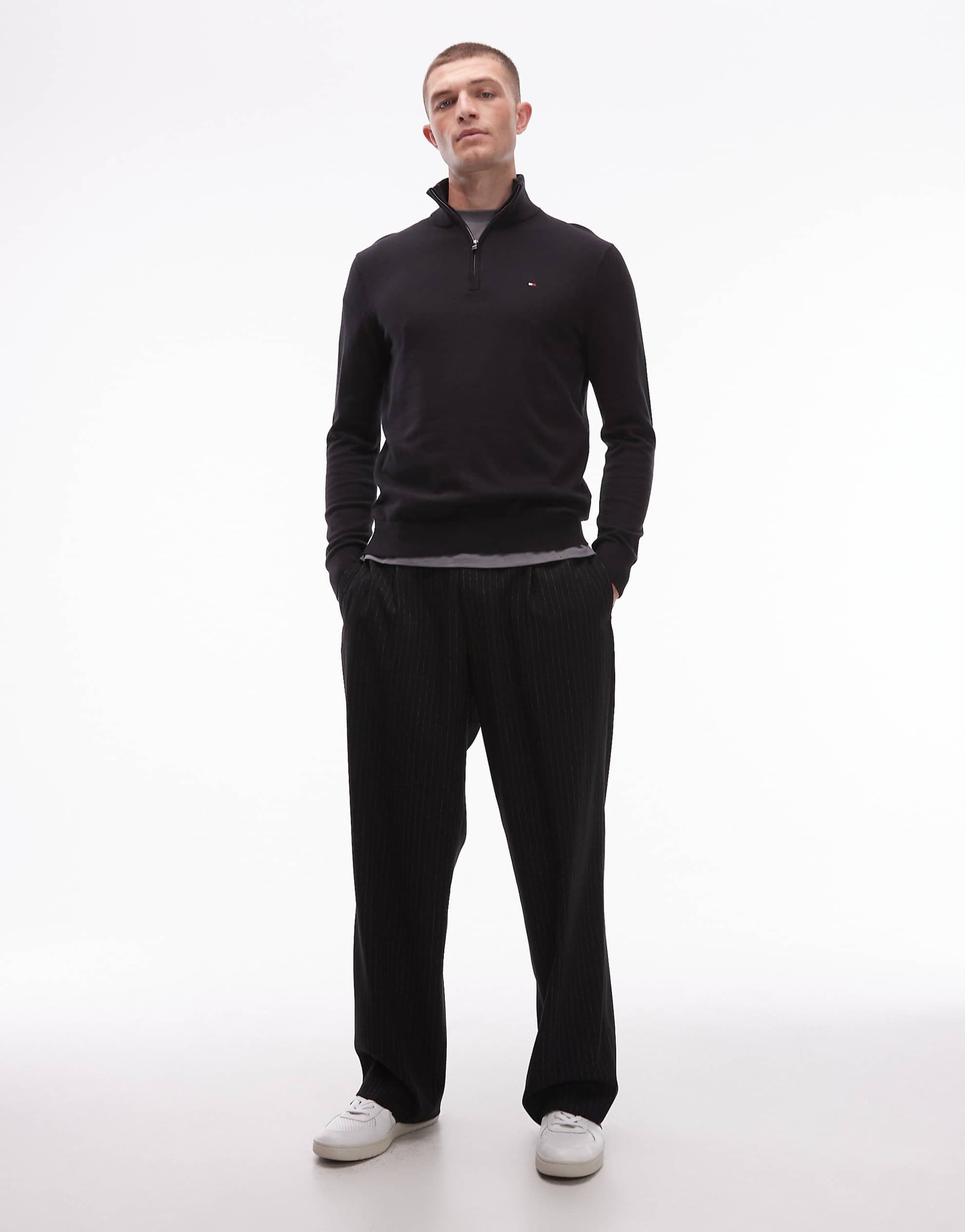 Tommy Hilfiger essential cotton half zip jumper black