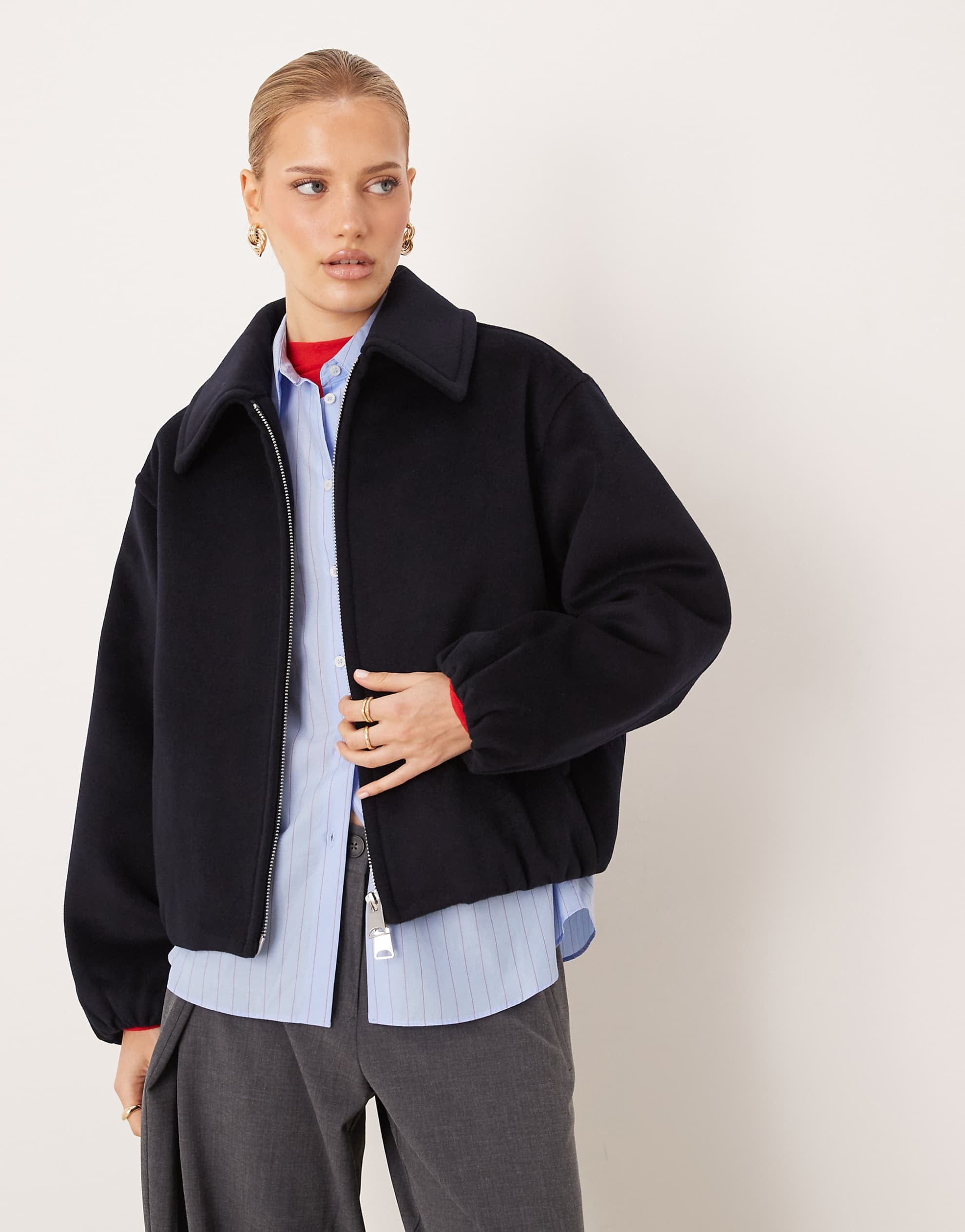 Mango oversized puffball harrington jacket navy