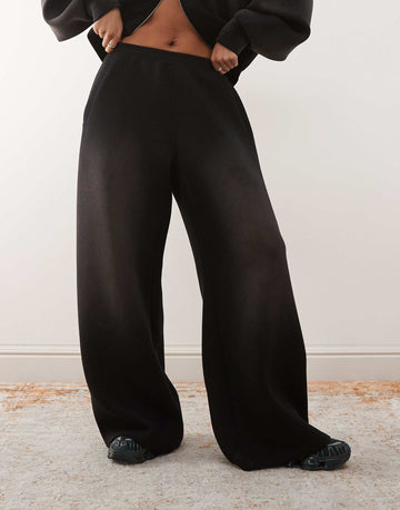 Weekday co-ord wide leg tracksuit joggers scub-style material washed black