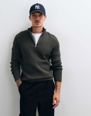 ONLY & SONS cotton rich 1/4 zip knit jumper deep grey