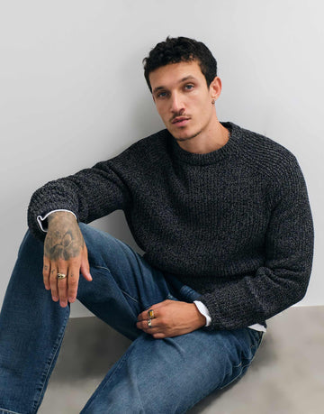 ONLY & SONS relaxed fit raglan crew neck knit jumper black marl