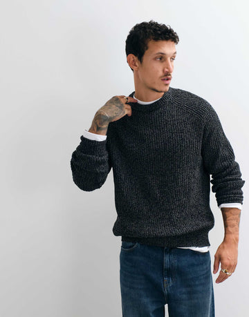 ONLY & SONS relaxed fit raglan crew neck knit jumper black marl
