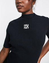 Load image into Gallery viewer, HUGO high neck ribbed bodycon dress black