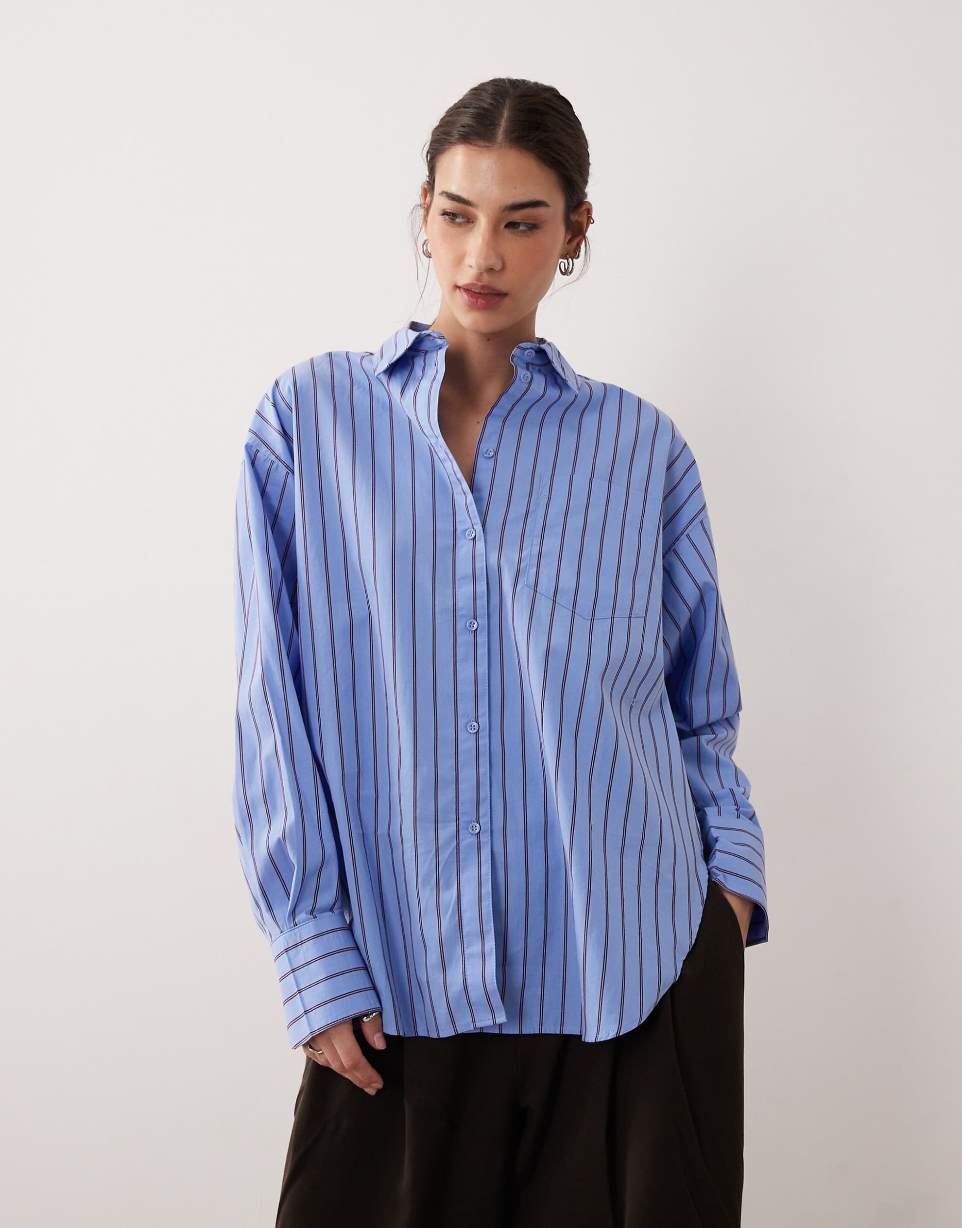 JJXX Jamie oversized poplin stripe shirt blue