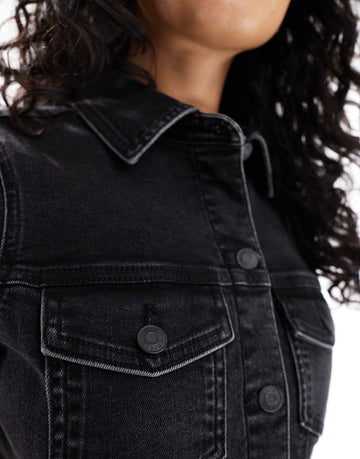 DESIGN denim fitted shirt mini dress wash black