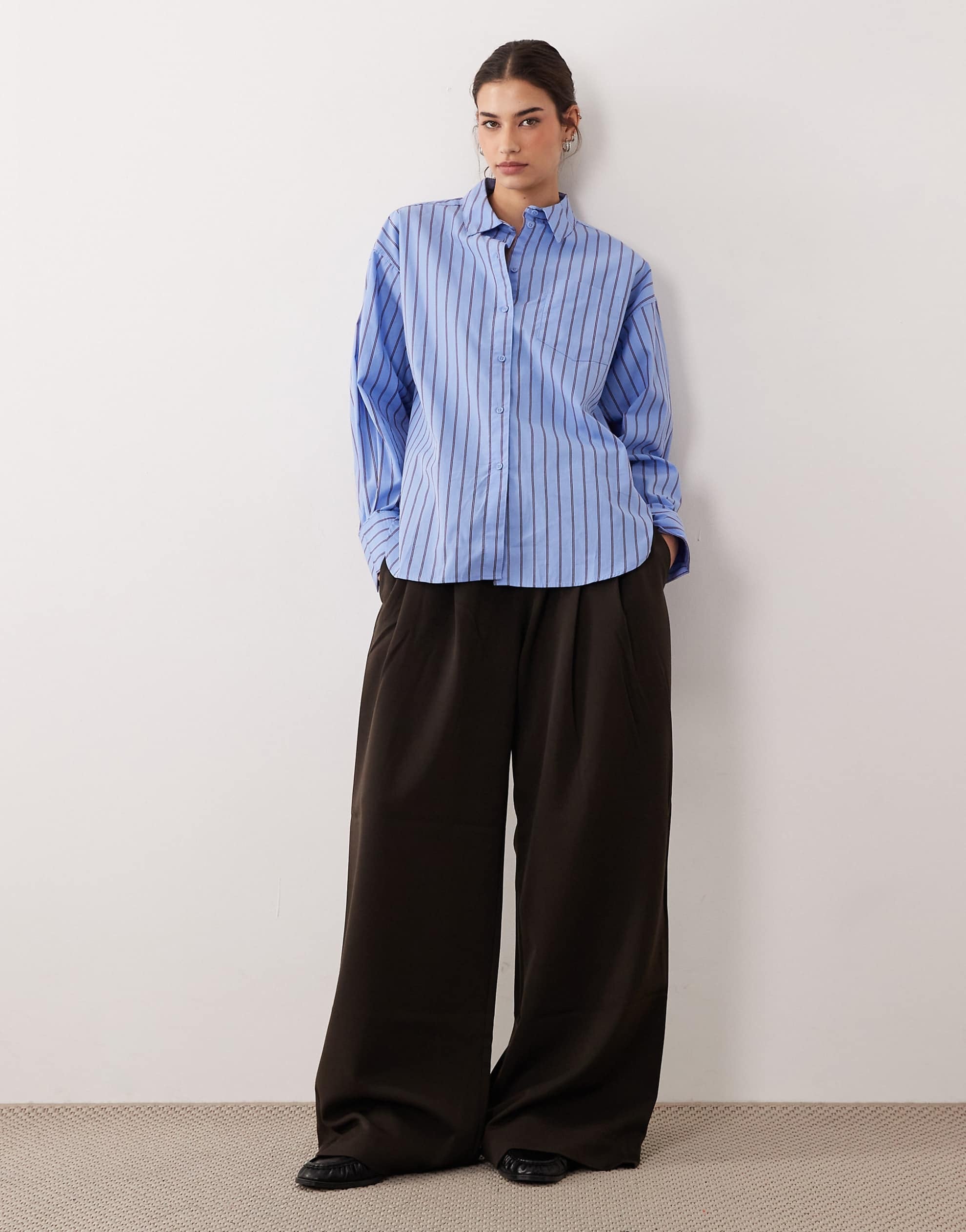 JJXX Jamie oversized poplin stripe shirt blue