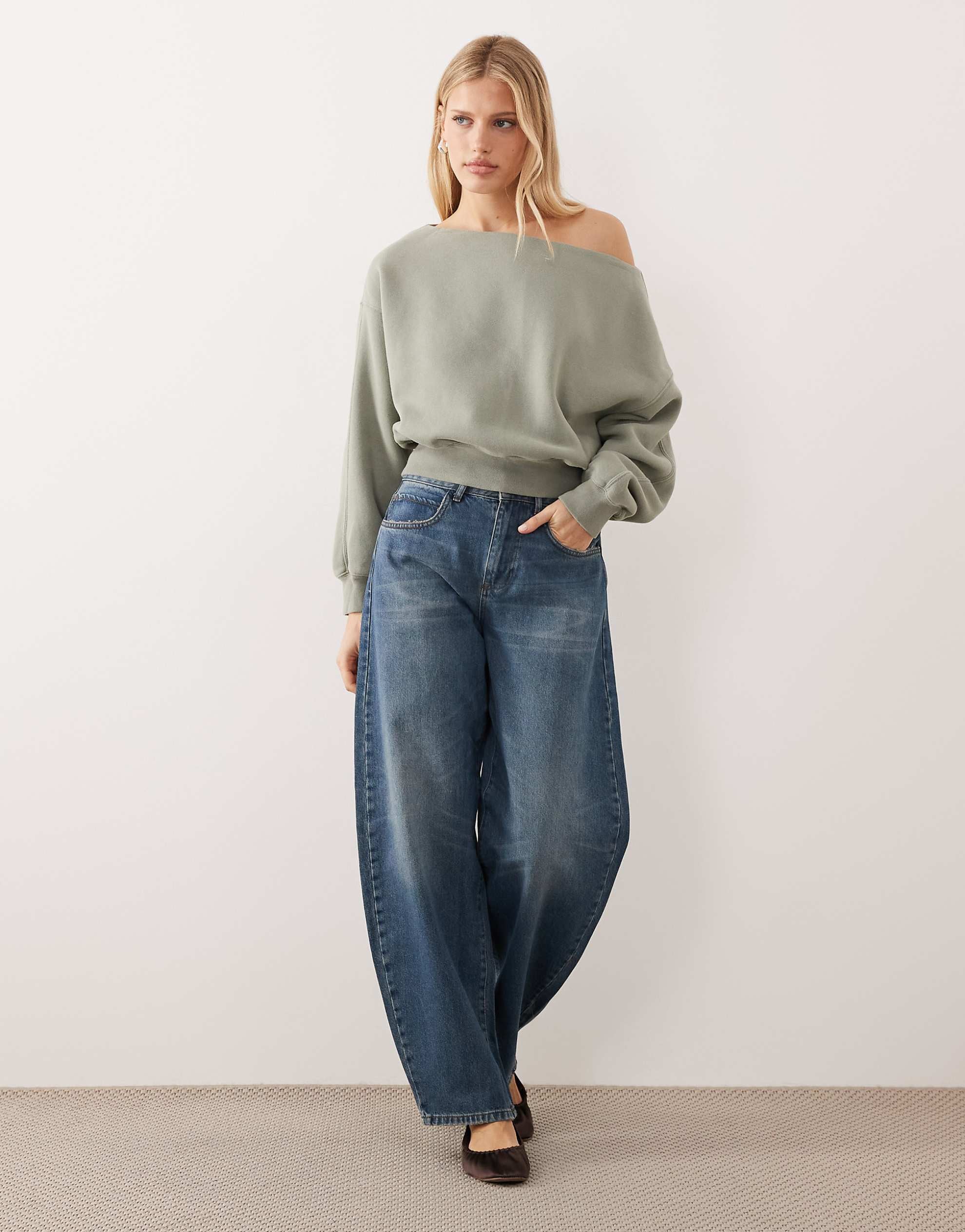 Abercrombie & Fitch mini slash neck sweatshirt green