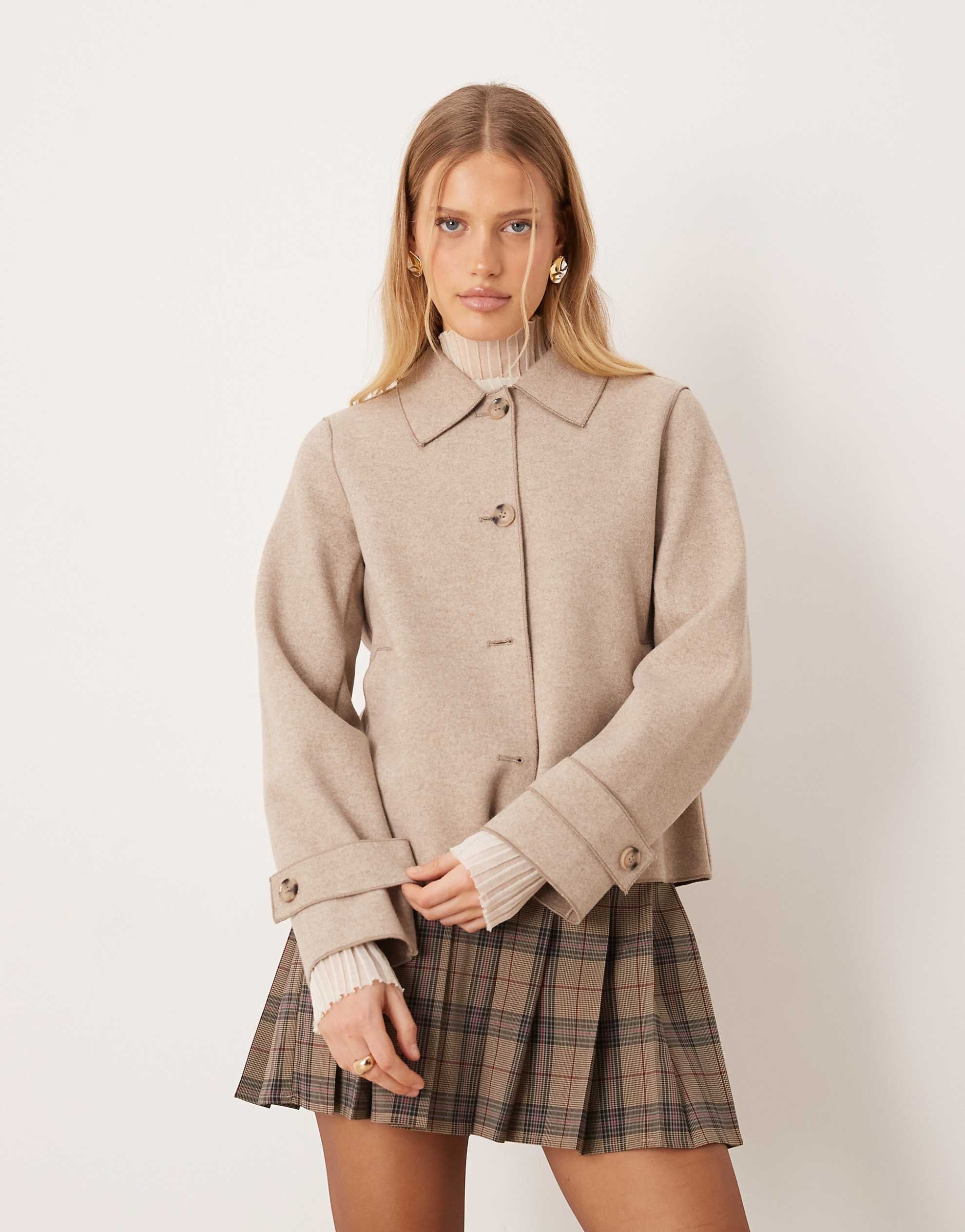 Vila button front short lightweight jacket natural melange