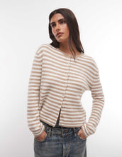 Load image into Gallery viewer, Monki compact knitted cardigan beige cream stripe