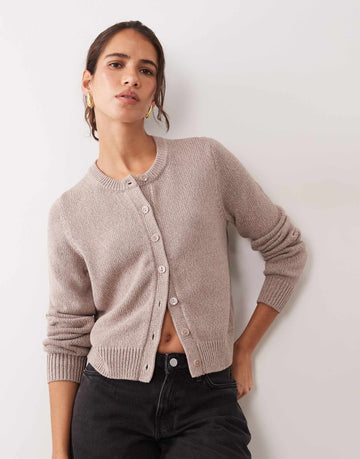 Abercrombie & Fitch knitted micro cardigan oatmeal