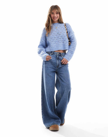 Miss Selfridge pretty pointelle stitch jumper soft blue