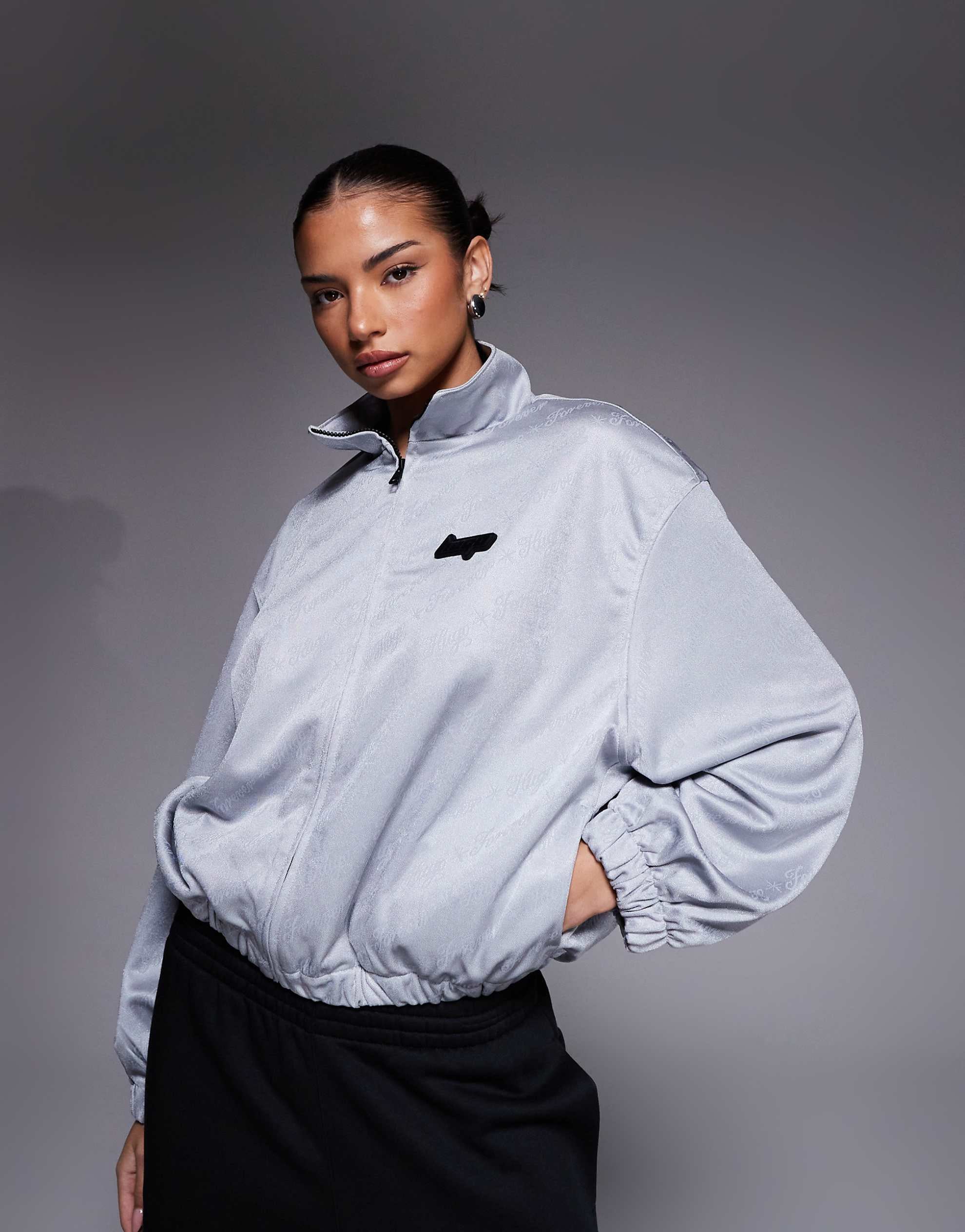 HUGO BLUE Dales logo full zip track jacket silver