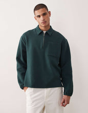 Load image into Gallery viewer, DESIGN oversized half zip polo sweatshirt dark green bubble texture