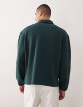 Load image into Gallery viewer, DESIGN oversized half zip polo sweatshirt dark green bubble texture