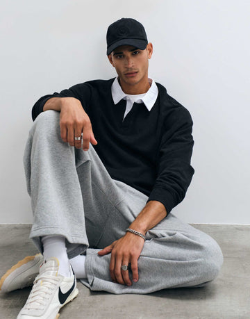 DESIGN oversized raglan rugby washed black