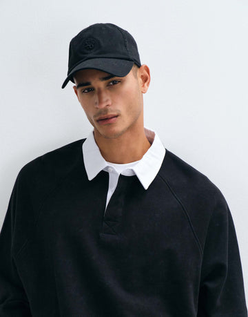 DESIGN oversized raglan rugby washed black