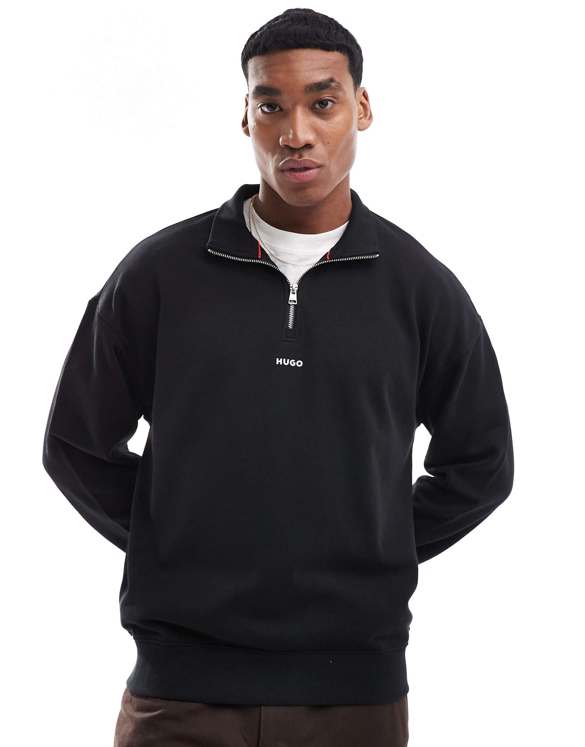HUGO Red durty half zip sweatshirt black