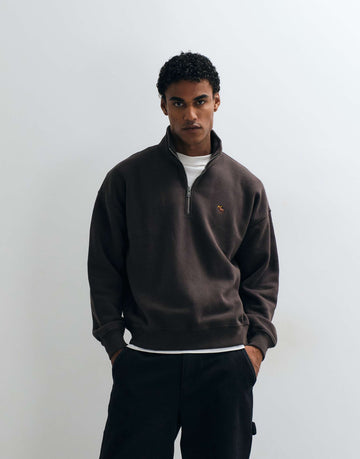 Abercrombie & Fitch icon oversized 1/4 zip sweatshirt brown