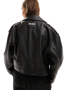 HUGO RED pu leather jacket black