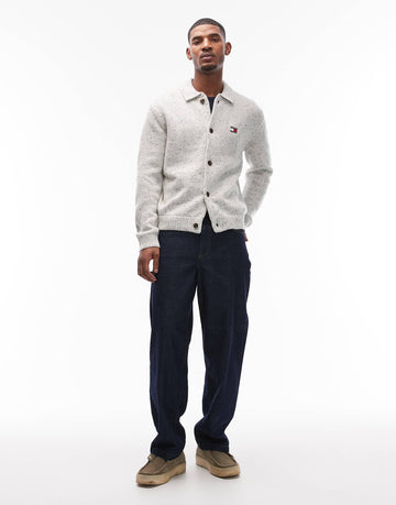 Tommy Jeans chest logo button up knitted collared cardigan white