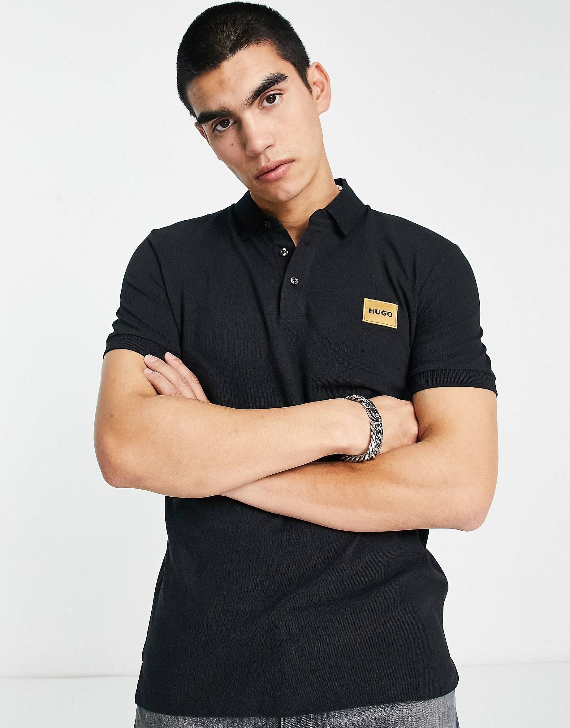 HUGO Dereso gold polo shirt black