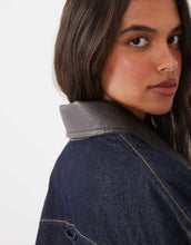 Load image into Gallery viewer, Mango Maya zip through denim jacket co-ord with faux leather collar indigo