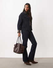 Load image into Gallery viewer, Mango Maya zip through denim jacket co-ord with faux leather collar indigo