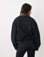 Load image into Gallery viewer, Mango Maya zip through denim jacket co-ord with faux leather collar indigo