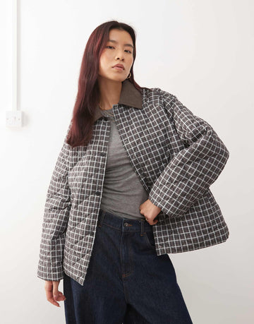 Noisy May quilted check jacket brown