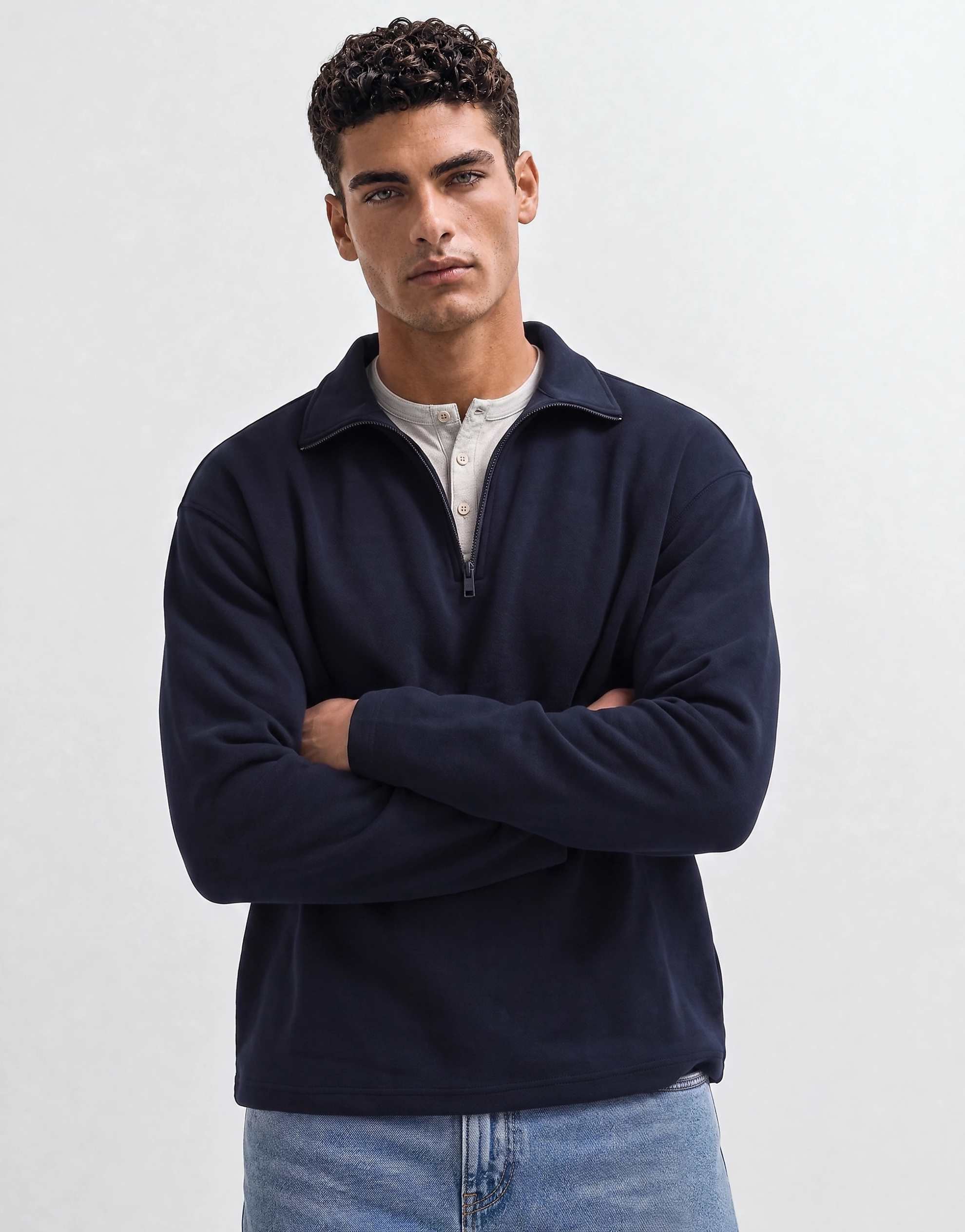 Quarter zip polo top in navy