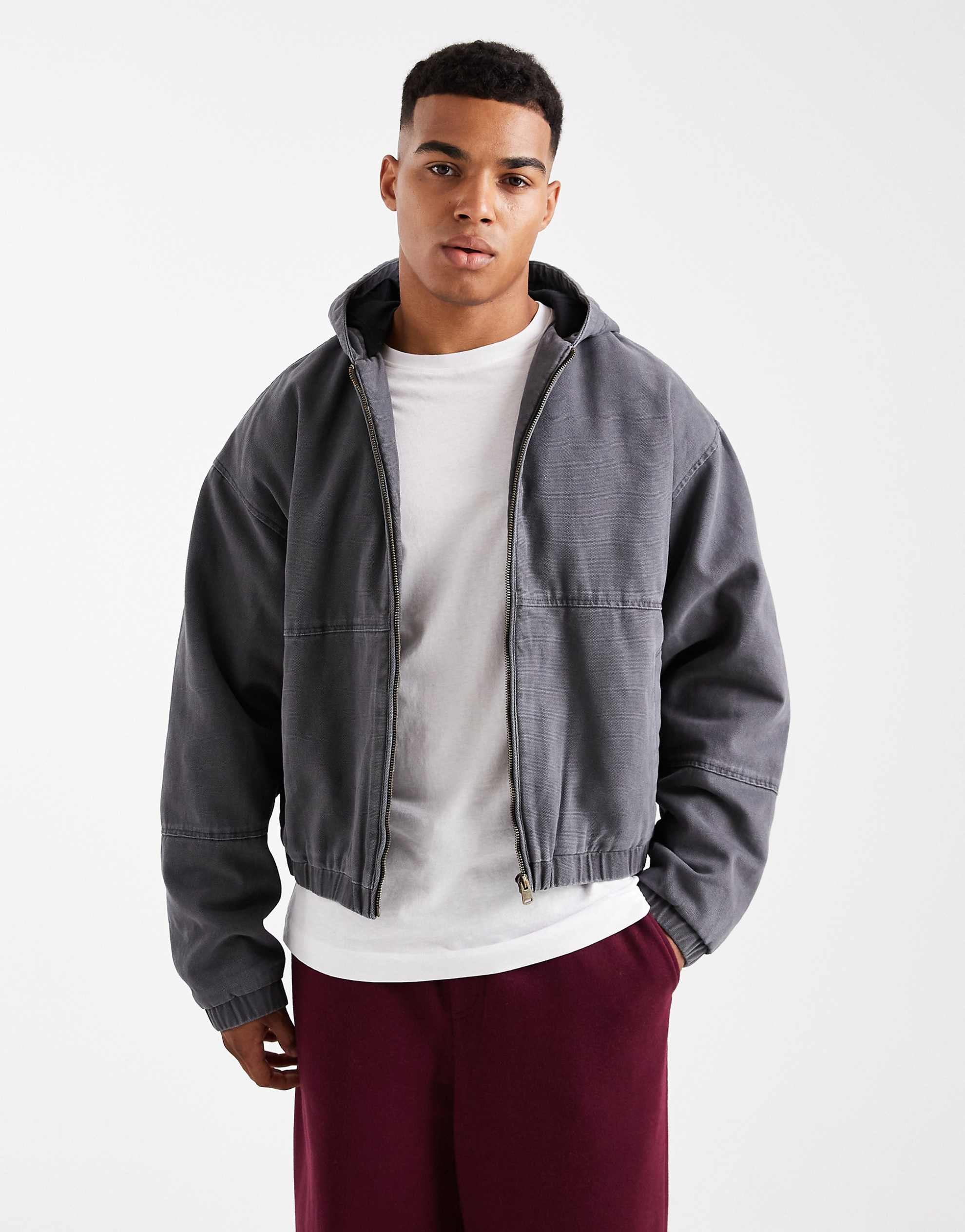 Cotton On cropped hooded bomber washed black