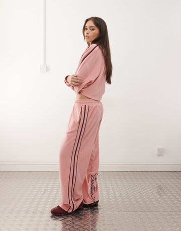 COLLUSION embroidered velour co-ord dusty pink