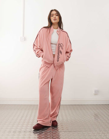 COLLUSION embroidered velour co-ord dusty pink