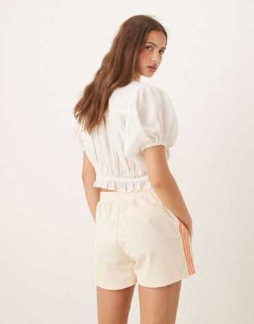 adidas Originals crochet 3 stripe shorts off white