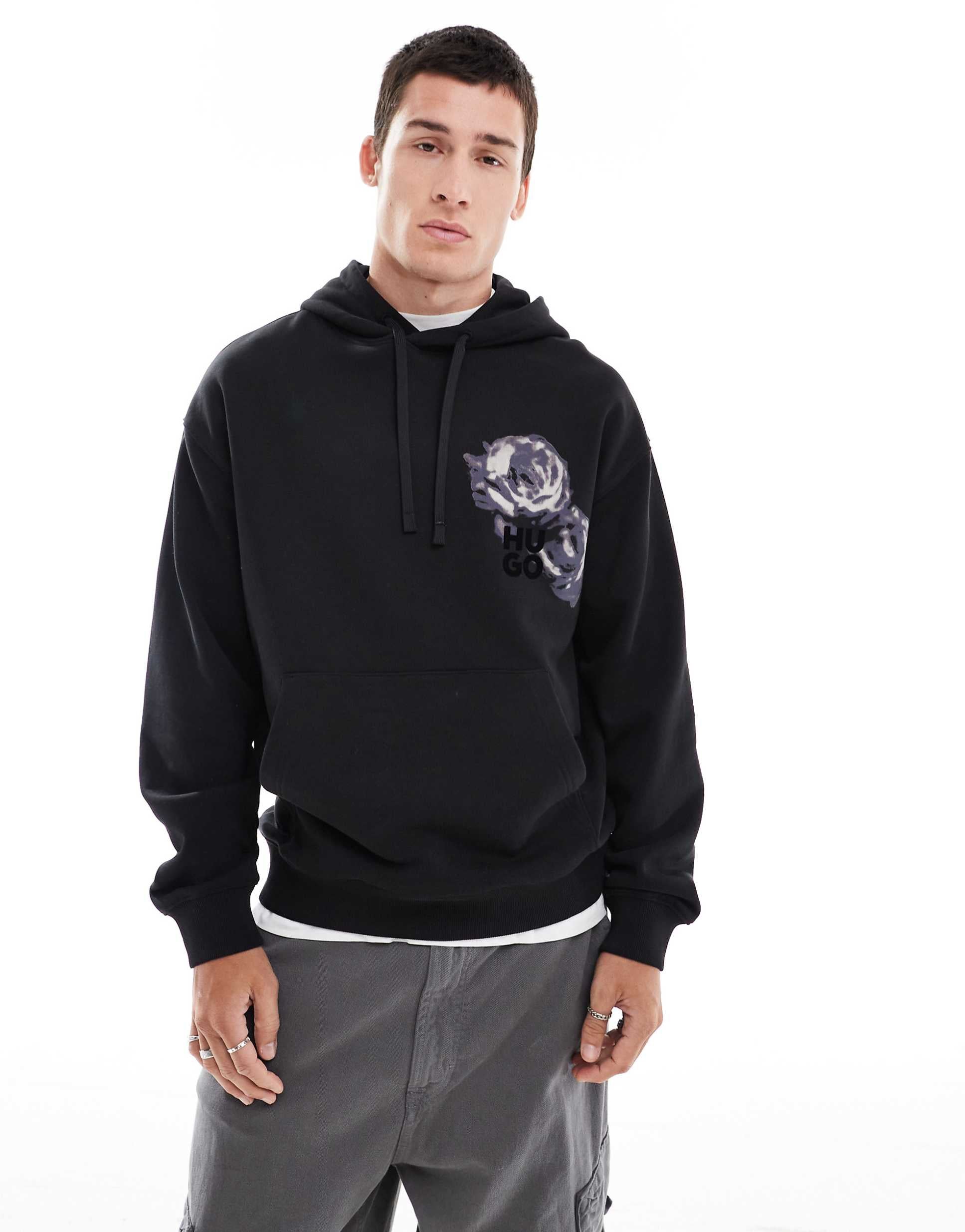 HUGO Red dirosehood pullover hoodie floral back
