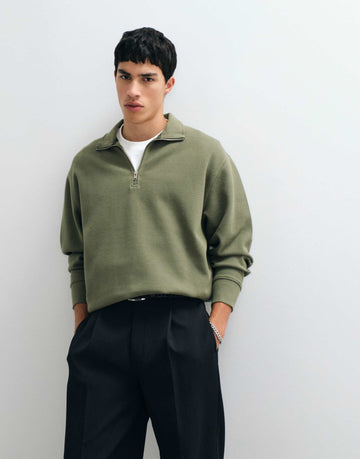 Tommy Jeans waffle relaxed fit quarter-zip sweatshirt khaki