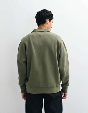 Tommy Jeans waffle relaxed fit quarter-zip sweatshirt khaki