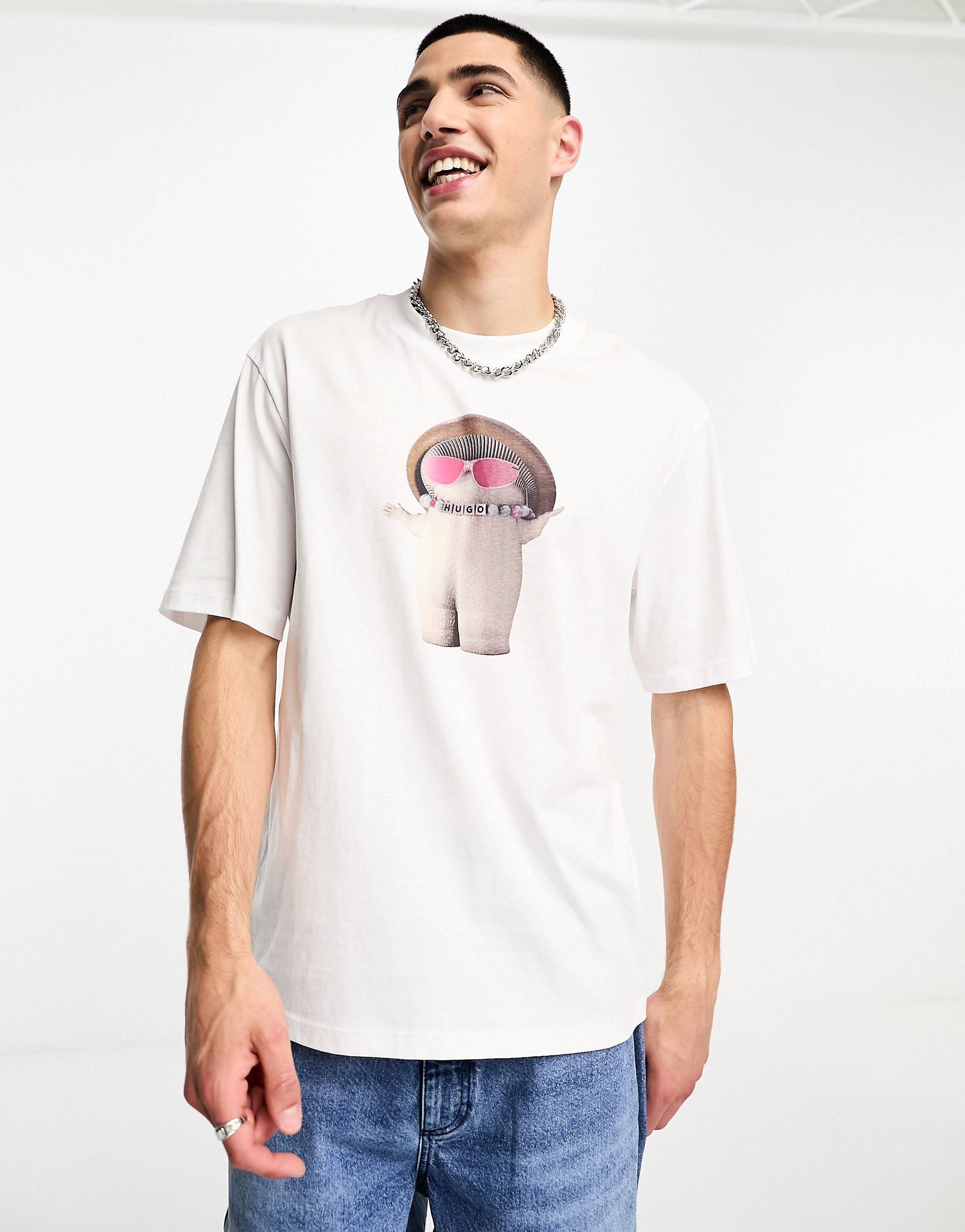 HUGO Dampignon front graphics t-shirt white