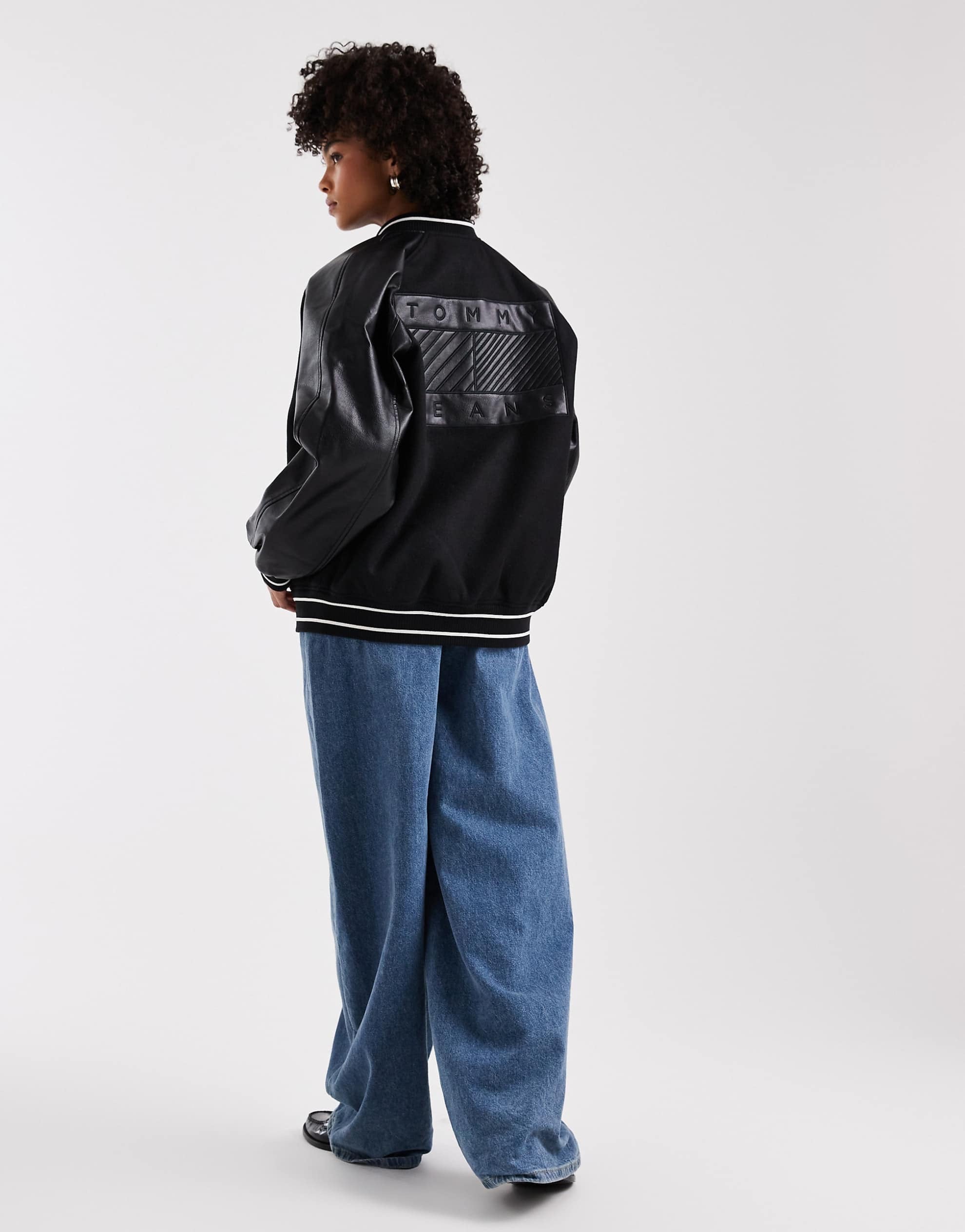 Tommy Jeans oversized flag logo varsity jacket black