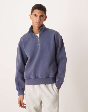 Abercrombie & Fitch YPB 3/4 zip sweatshirt dark washed blue