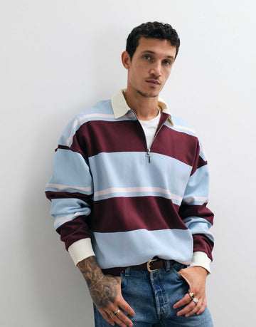 DESIGN extreme oversized half zip rugby stripe blue burgundy
