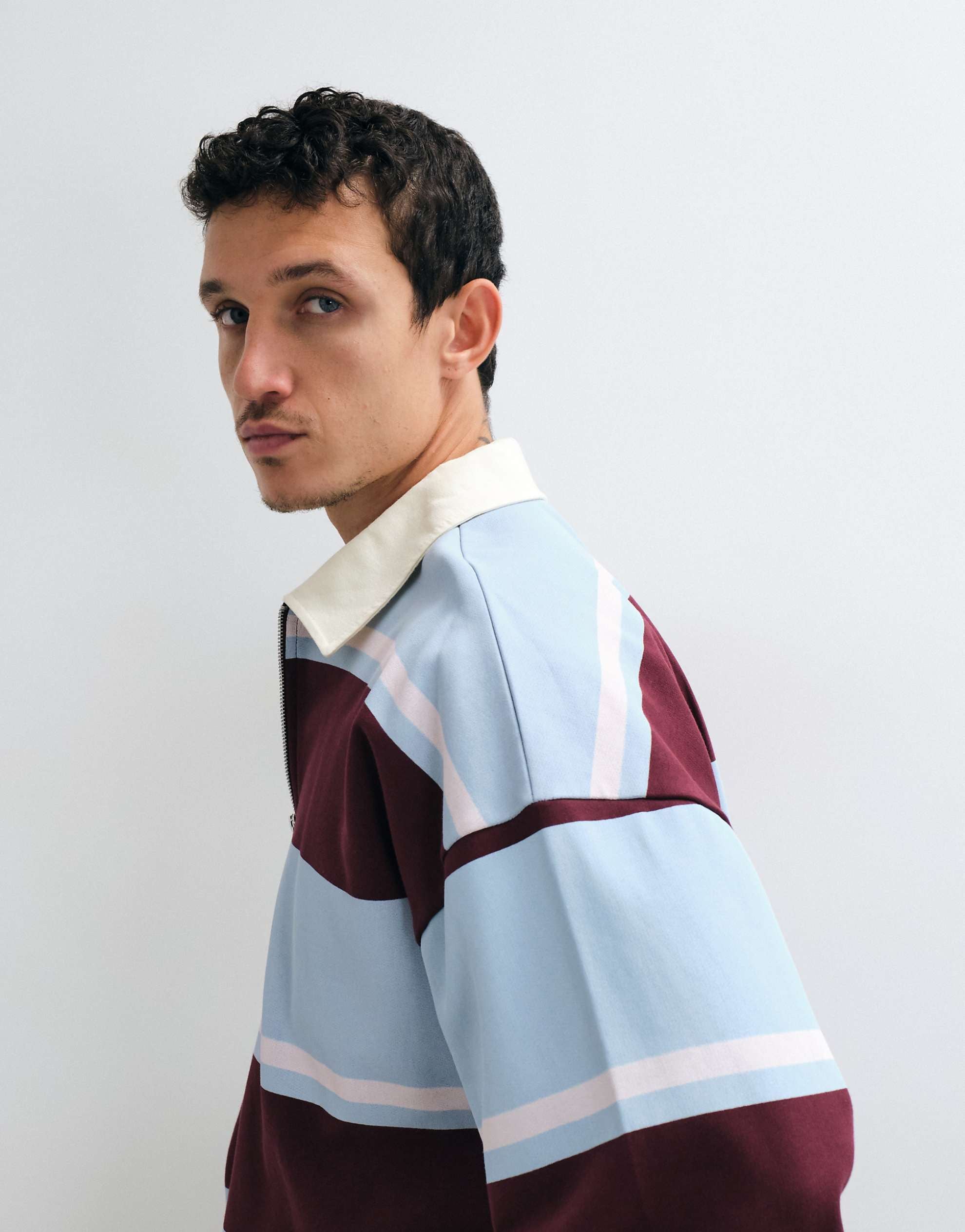 DESIGN extreme oversized half zip rugby stripe blue burgundy